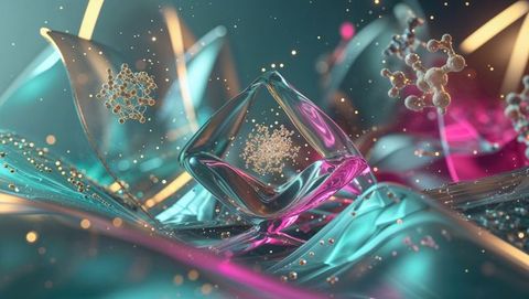 Futuristic Diamond and Golden Spheres on Reflective Surface