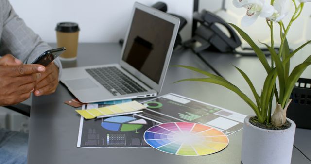 Designer Desk with Color Palette and Laptop - Download Free Stock Images Pikwizard.com