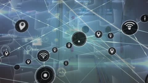 Abstract Digital Network with Connection Icons on Blue Background