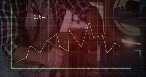 Mechanic Working on Engine Block with Overlay of Graph