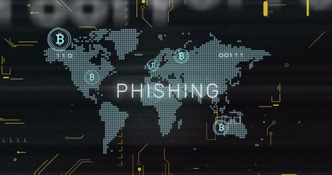 Global cybersecurity threat warning with phishing alert