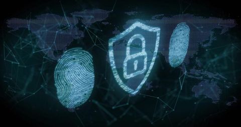 Holographic cybersecurity shield protecting global network with fingerprint biometrics