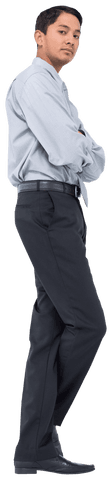 Confident Businessman Standing with Crossed Arms on Transparent Background