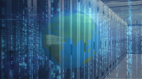 Digital Globe with Servers in High-Tech Data Center