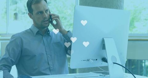 Professional worker communicating on smartphone in modern office