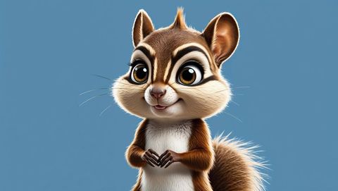 Whimsical chipmunk character with expressive eyes on blue background