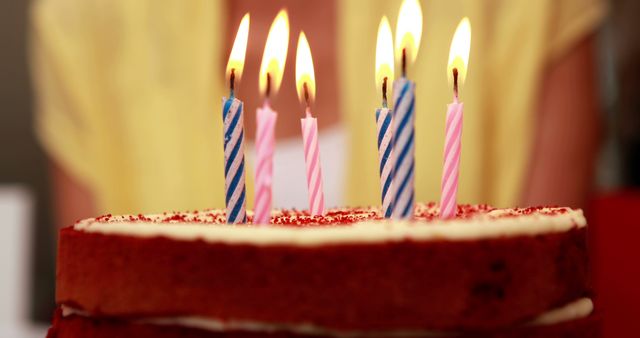 Six candles on a birthday cake with woman behind - Download Free Stock Photos Pikwizard.com