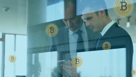 Businessmen Analyzing Digital Currency with Tablet in Office