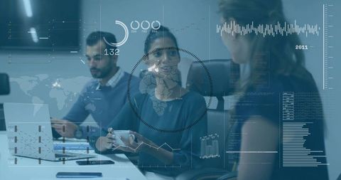 Team Collaborating on Data Analytics in Modern Conference Room