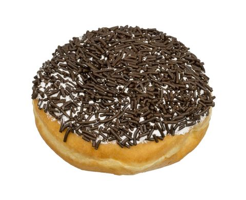Chocolate sprinkled donut on white background
