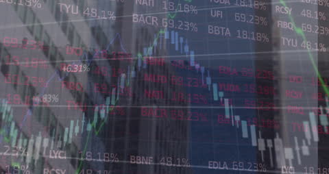 Stock Market Data Overlay with Urban Cityscape Background