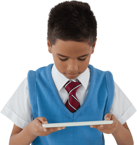 young boy focusing on digital tablet in blue sweater vest - Download Free Stock Videos Pikwizard.com