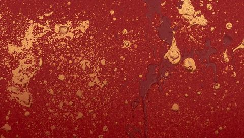 Crimson gilded paint splatter texture with metallic gold drips for luxury backdrop