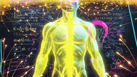 Futuristic Android with Data Streams and Calculations