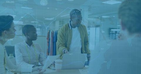 Creative Fashion Team Collaborating in Design Studio with Technology Overlay