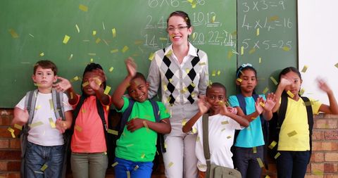 Diverse Students Celebrating with Teacher in Classroom - Download Free Stock Images Pikwizard.com