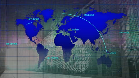 Golden Confetti Falling Over World Map with Dancing Silhouettes