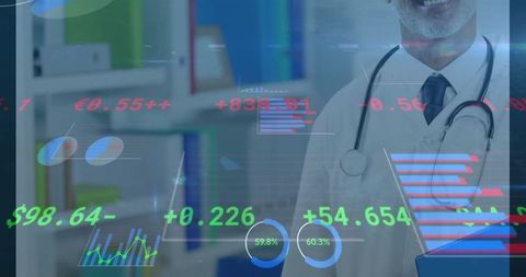 Doctor Analyzing Healthcare Data with Digital Technology in Clinical Setting