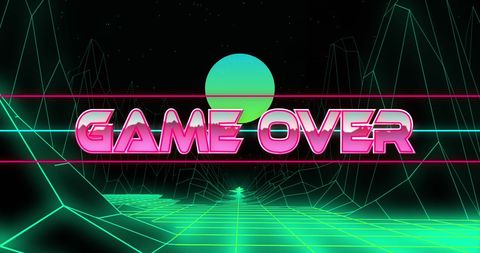 Retro Futuristic Game Over Screen with Digital Mountains - Download Free Stock Images Pikwizard.com
