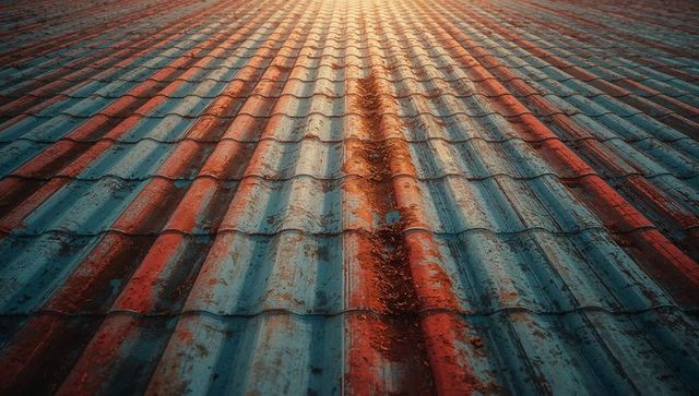 Weathered Corrugated Roof Illuminated by Sunset