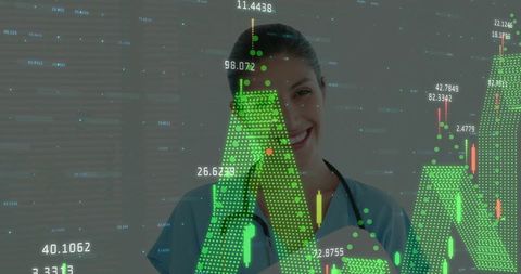Healthcare Professional Analyzing Financial Charts with Digital Technology