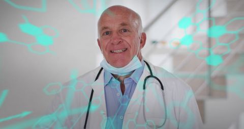 Senior Doctor Surrounded by Digital Health Data