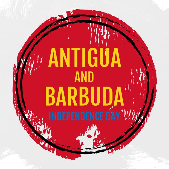 This vibrant graphic shows Antigua and Barbuda's Independence Day text inside a red circle against a white background. It is perfect for use in social media posts, event flyers, digital invitations, or any other content promoting the Independence Day celebration of Antigua and Barbuda. Ideal for both personal and commercial projects to capture the essence of the national holiday.