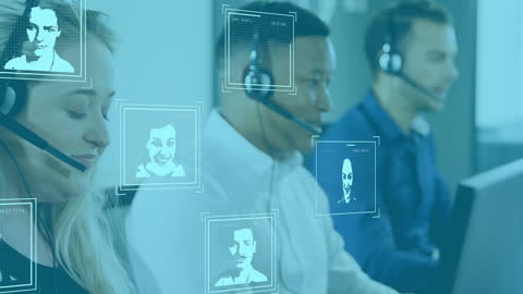 Diverse Customer Service Teamwith Digital Connection Interfaces