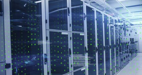 Modern Data Center with Digital Matrix Overlaid - Download Free Stock Images Pikwizard.com