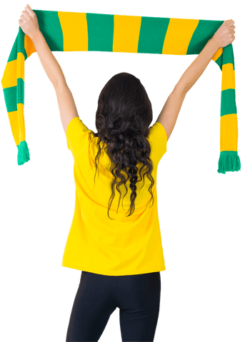 Transparent excited fan wearing brasil shirt holding team scarf