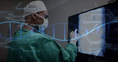 Surgeon Analyzing X-ray with Digital DNA Overlay - Download Free Stock Images Pikwizard.com