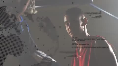 Basketball Player Integrated with Digital World Map Graphic