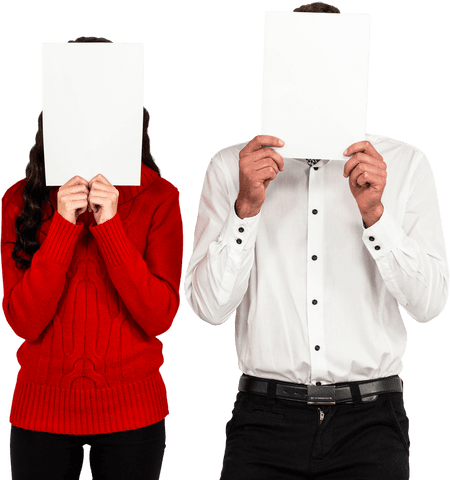 transparent couple hiding faces behind paper sheets - Download Free Stock Videos Pikwizard.com