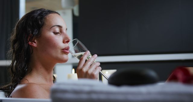 Woman Relaxing in Bathtub Drinking Champagne - Download Free Stock Images Pikwizard.com