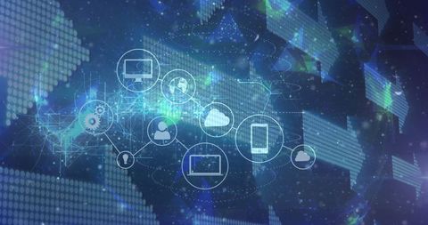 Global digital connectivity inspired by smartphone and pc icons