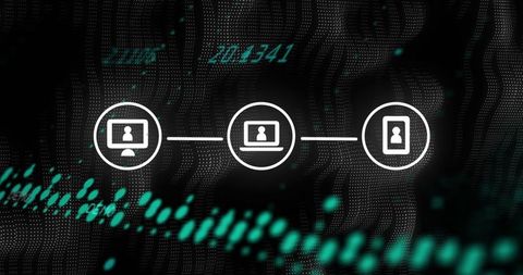 Digital Networking with Technology Icons on Abstract Data Background - Download Free Stock Images Pikwizard.com