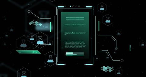 High-tech digital data interface with scientific analysis and calculations