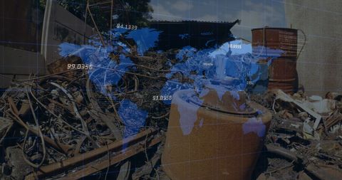 Global Economic Data Overlaid on Junkyard Scrap