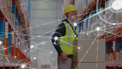 Warehouse Worker Navigating Digital Supply Chain Network