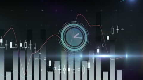 Futuristic Stock Market Data Visualization with Clock Interface