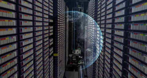 Animation of Globe in Modern Data Center Aisle