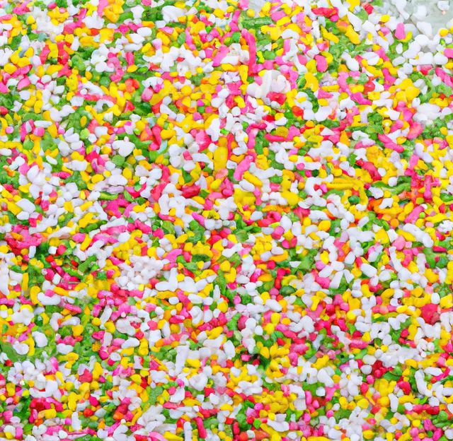Close up of multiple colorful sweet sprinkles over white background. Sweets, colour and decorations concept.