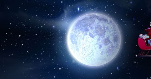 Santa's Sleigh Flying Across the Moon on Christmas Eve