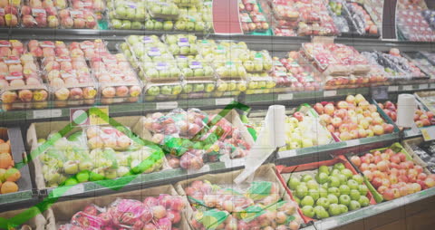 Retail Data Analytics Displayed Over Supermarket Fruit Aisle