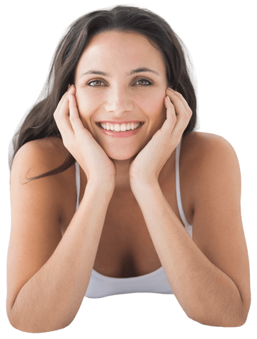 Smiling Caucasian Woman Resting on Transparent Background