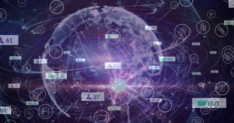 Global Digital Network with Technology and Media Icons