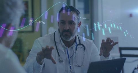 Doctor Giving Data-Powered Medical Consultation with Digital Charts