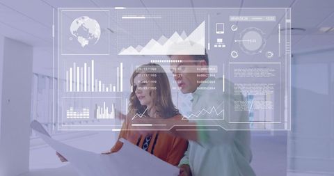 Financial Data Visualization with Diverse Professionals in Office