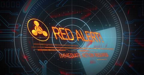 Futuristic hud displaying red alert and immediate action required over radar telemetry