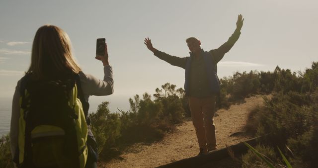 Couple Hiking on Mountain Trail Enjoying Scenic Views - Download Free Stock Images Pikwizard.com